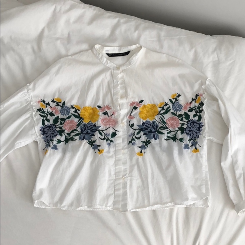 ZARA embroidered button down